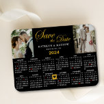 Elegant Guld Glitter Script 2 Foto Spara datum Magnet<br><div class="desc">Elegant Guld-skriften "Save the Date" Magnet med 2 024 års kalender med 2 vackra foton. Om du vill flytta den Hjärtformade markören i Guld > klicka på blått "Anpassa" > rulla nedåt > klicka på blått "Redigera med Design Verktyg" nedan, hittar du den Hjärtformade markören till vänster om den lämnat...</div>