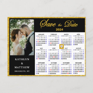 Elegant Guld Glitter Script Foto Spara Datumet Meddelande Vykort
