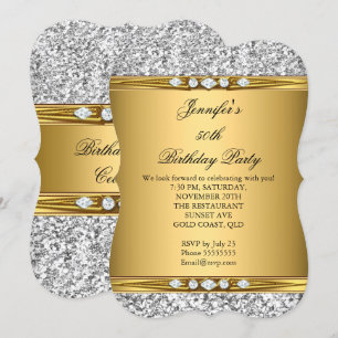 Elegant Guld Glitter Silver Diamant Födelsedagsfes Inbjudningar