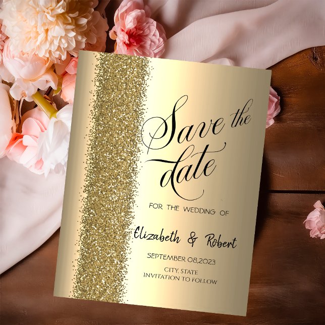 Elegant Guld Glitter Skrift Spar Datum Spara Datumet (Skapare uppladdad)