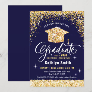 Elegant Guld Glitter skript Sparkling Studenten Inbjudningar