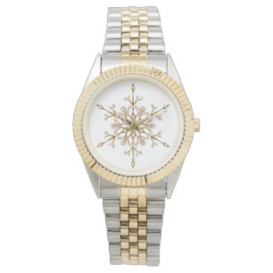Elegant Guld Glitter Snöflinga Jul Högtid Armbandsur