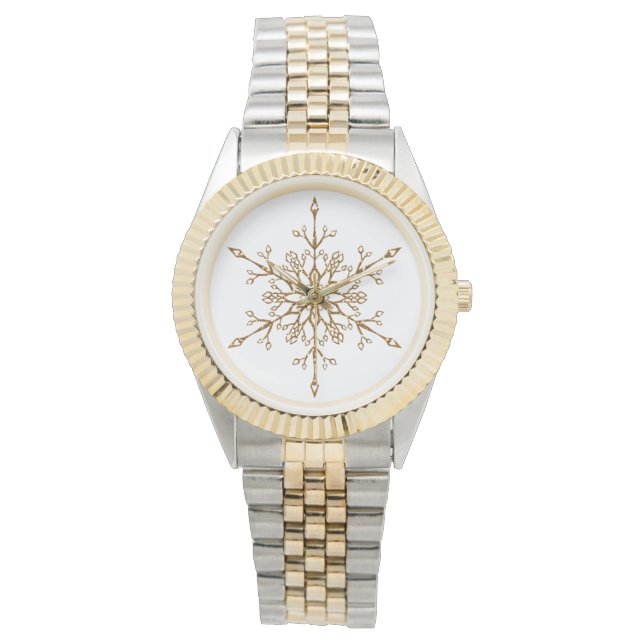 Elegant Guld Glitter Snöflinga Jul Högtid Armbandsur (Framsida)