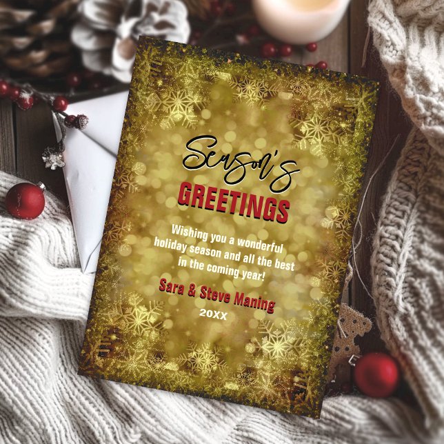 Elegant guld glitter snöflingor jul hälsning julkort (Skapare uppladdad)