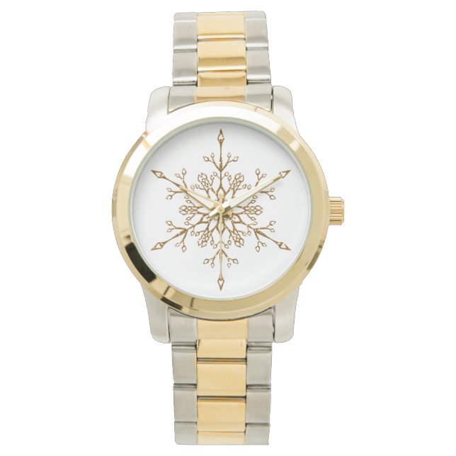 Elegant Guld Glitter Snowflake-Helgdag Armbandsur (Framsida)