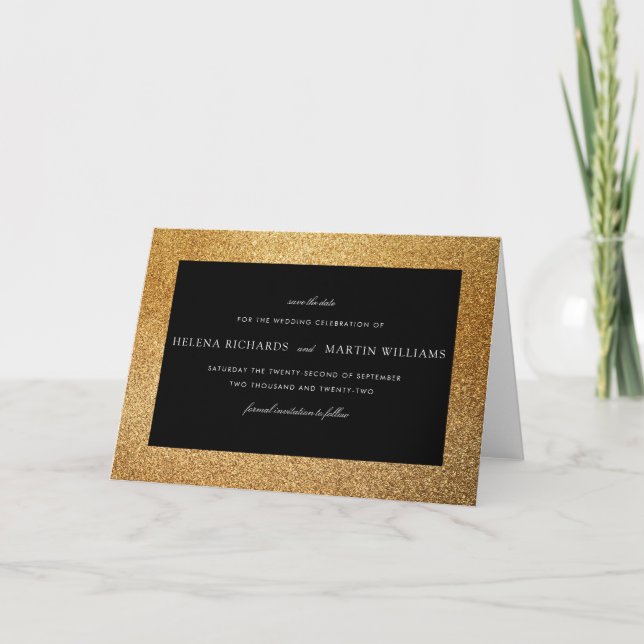 Elegant Guld Glitter | Spara datumtypografi Meddelande (Framsida)