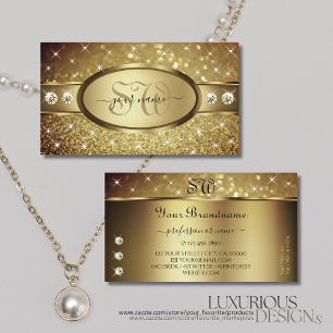 Elegant Guld Glitter Spark Stars Diamonds Initiale Visitkort