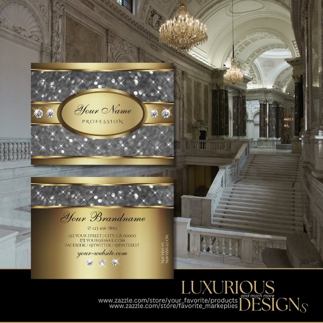 Elegant Guld Glitter Stars och diamanter Visitkort (Skapare uppladdad)