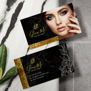 Elegant Guld Glitter & Svart Marmor Nagelkonst Sal Visitkort
