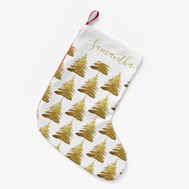 Elegant Guld Glitter Träd Namn Liten Julstrumpa (Framsidan (Hängande))