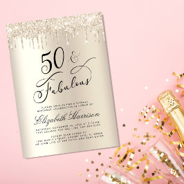 Elegant Guld Glitter Virtuell 50:e Födelsedagsfest Inbjudningar