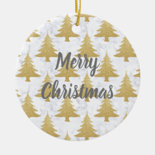Elegant Guld Glitter & Vita Marble Julgran Julgransprydnad Keramik