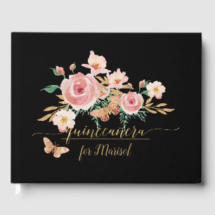 Elegant Guld Glitter Watercolor Blommigt n Butterf Gästböcker