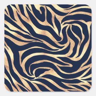 Elegant Guld Glitter Zebra Nay Blue Animal Print Fyrkantigt Klistermärke