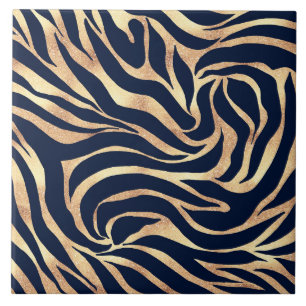 Elegant Guld Glitter Zebra Nay Blue Animal Print Kakelplatta