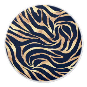 Elegant Guld Glitter Zebra Nay Blue Animal Print Knopp