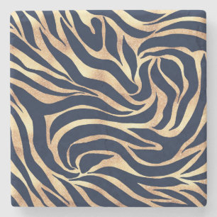 Elegant Guld Glitter Zebra Nay Blue Animal Print Stenunderlägg
