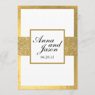 Elegant guld- glitterbröllopinbjudan inbjudningar