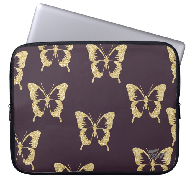 elegant guld- glitterfjäril laptop fodral (Framsidan)