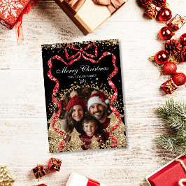 Elegant Guld GlitterRibbon Julgran Photo Inbjudningar