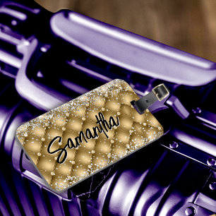 Elegant guld glittrande glittermonogram bagagebricka