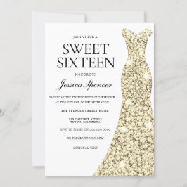 Elegant Guld Gnistra Dress Sweet 16 Inbjudan