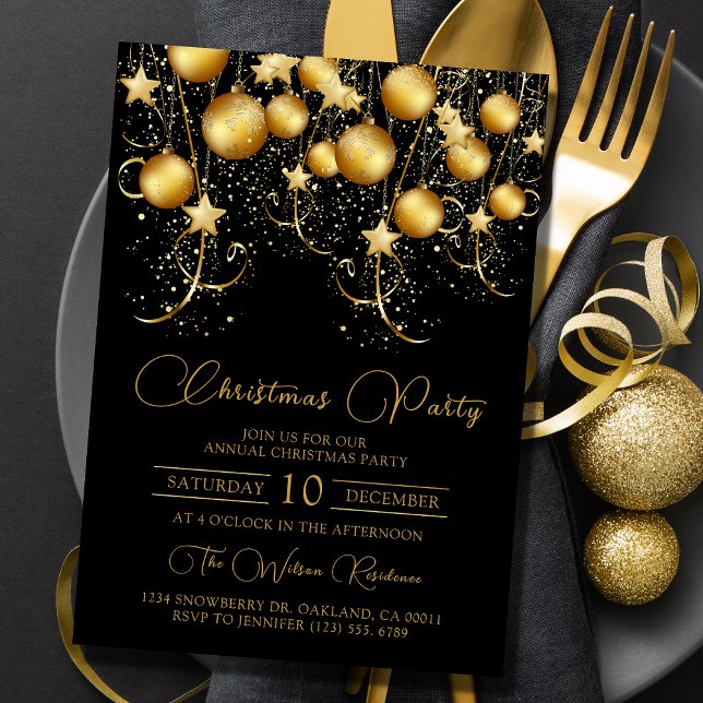 Elegant Guld Gnistra jul Party Bauble Inbjudningar (Skapare uppladdad)