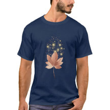 Elegant Guld Gnistra Löv Manar Mörk T-Shirt