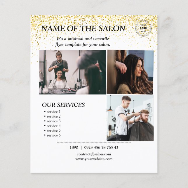 Elegant Guld Gnistra Salon Services Flyer (Framsidan)