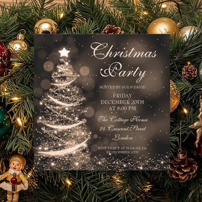 Elegant Guld-Gnistran i Party Inbjudningar (Elegant Gold Christmas Party Sparkle Invitation)