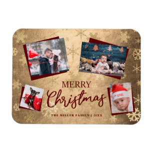 Elegant Guld God jul Anpassningsbar Fotokollage Magnet