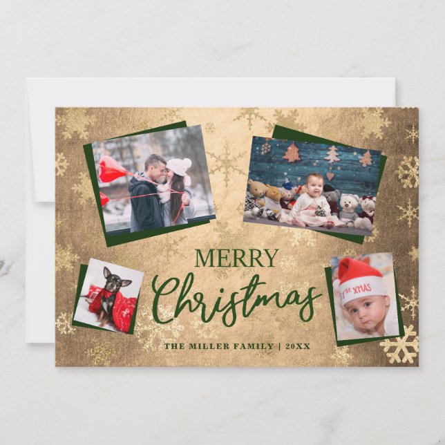 Elegant Guld God jul Anpassningsbar Photo Collage Julkort (Framsida)
