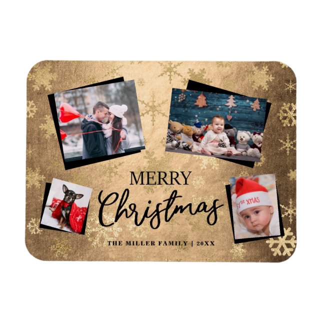 Elegant Guld God jul Anpassningsbar Photo Collage Magnet (Horisontell)