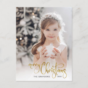 Elegant Guld God jul Calligraphy Photo Helg Vykort