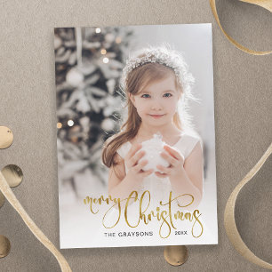 Elegant Guld God jul Calligraphy Photo Julkort