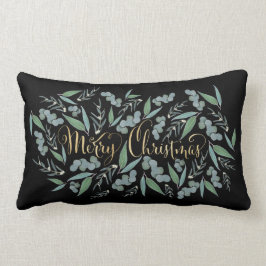 Elegant Guld God jul Eucalyptus på svart Lumbarkudde