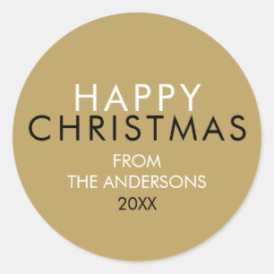 Elegant Guld God Jul Familjenamn Runt Klistermärke