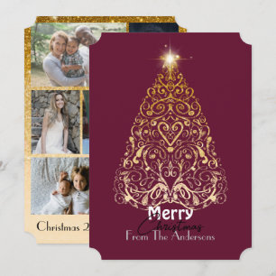 Elegant guld God Jul filigree träd julfirande Tack Kort