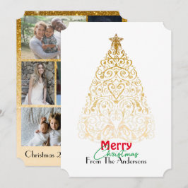 Elegant guld God jul filigree träd Tack Kort