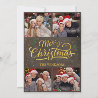 Elegant guld God Jul Mistel Foto Collage Julkort