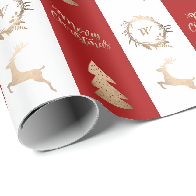 Elegant Guld God jul Monogram Presentpapper (Rullad Hörn)