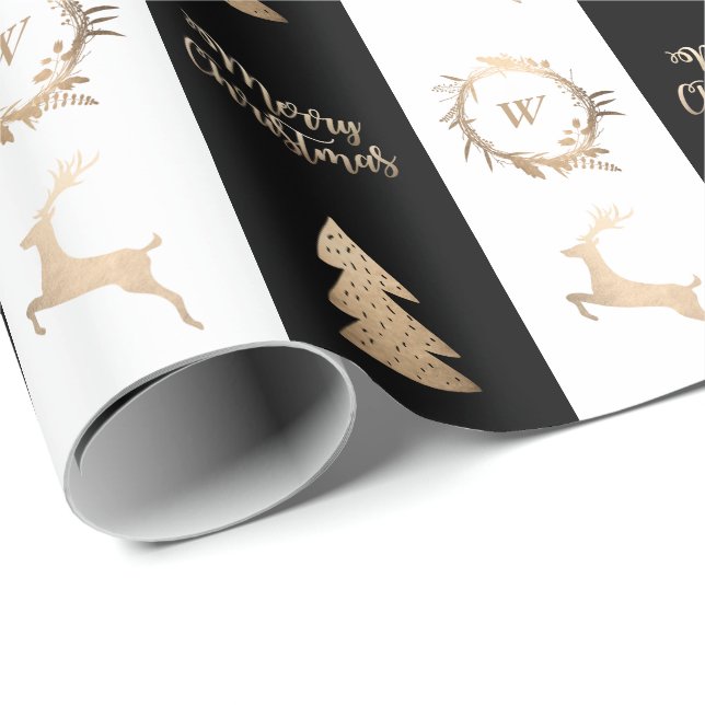 Elegant Guld God jul Monogram   Presentpapper (Rullad Hörn)