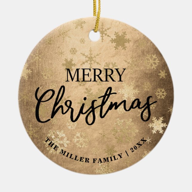 Elegant Guld God jul Snowflake Mönster Julgransprydnad Keramik (Framsidan)