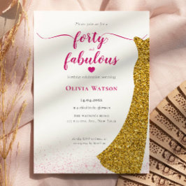 Elegant Guld Gown 40 fantastiska födelsedag Inbjudningar