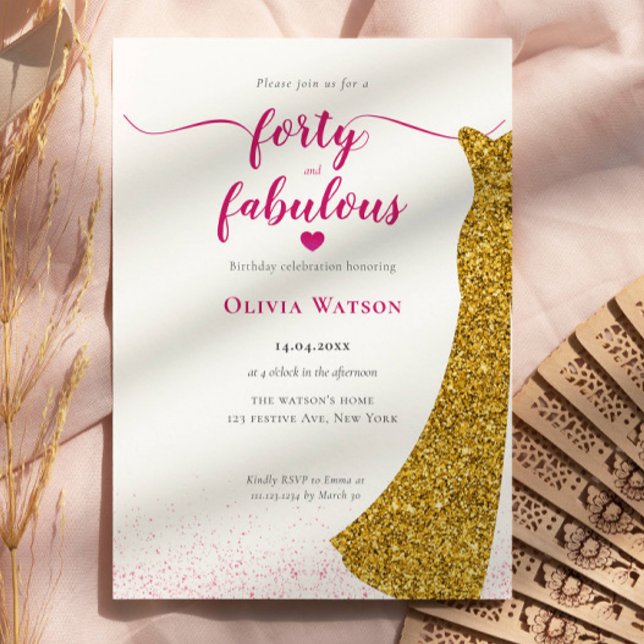 Elegant Guld Gown 40 fantastiska födelsedag Inbjudningar (Skapare uppladdad)