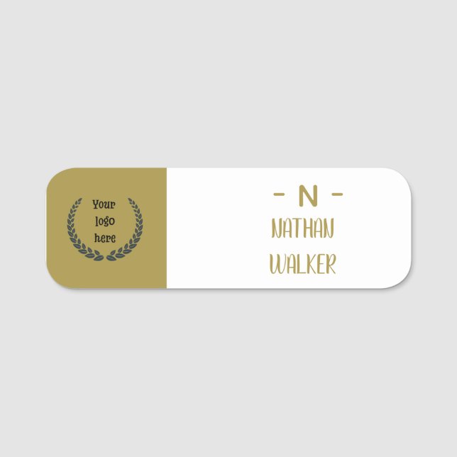 Elegant Guld & Grå Monogram I Minimalistisk Elegan Namnbricka (Framsida)