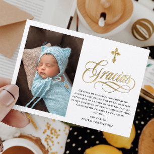 Elegant Guld Gracias Spansk baptism Tack Kort