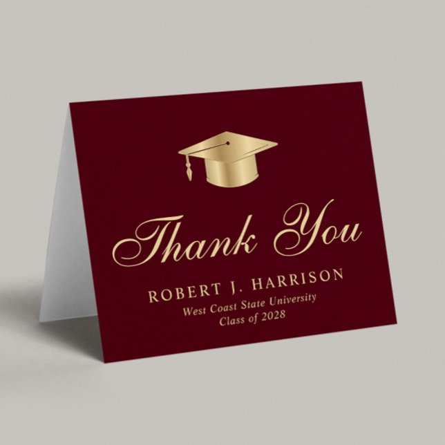 Elegant Guld Grad Cap Burgundy Red Studenten Tack Kort (Skapare uppladdad)