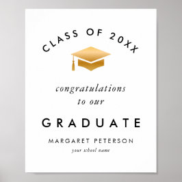 Elegant Guld Grad Cap Grattis Student Poster