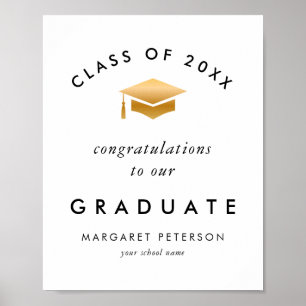 Elegant Guld Grad Cap Grattis Student Poster